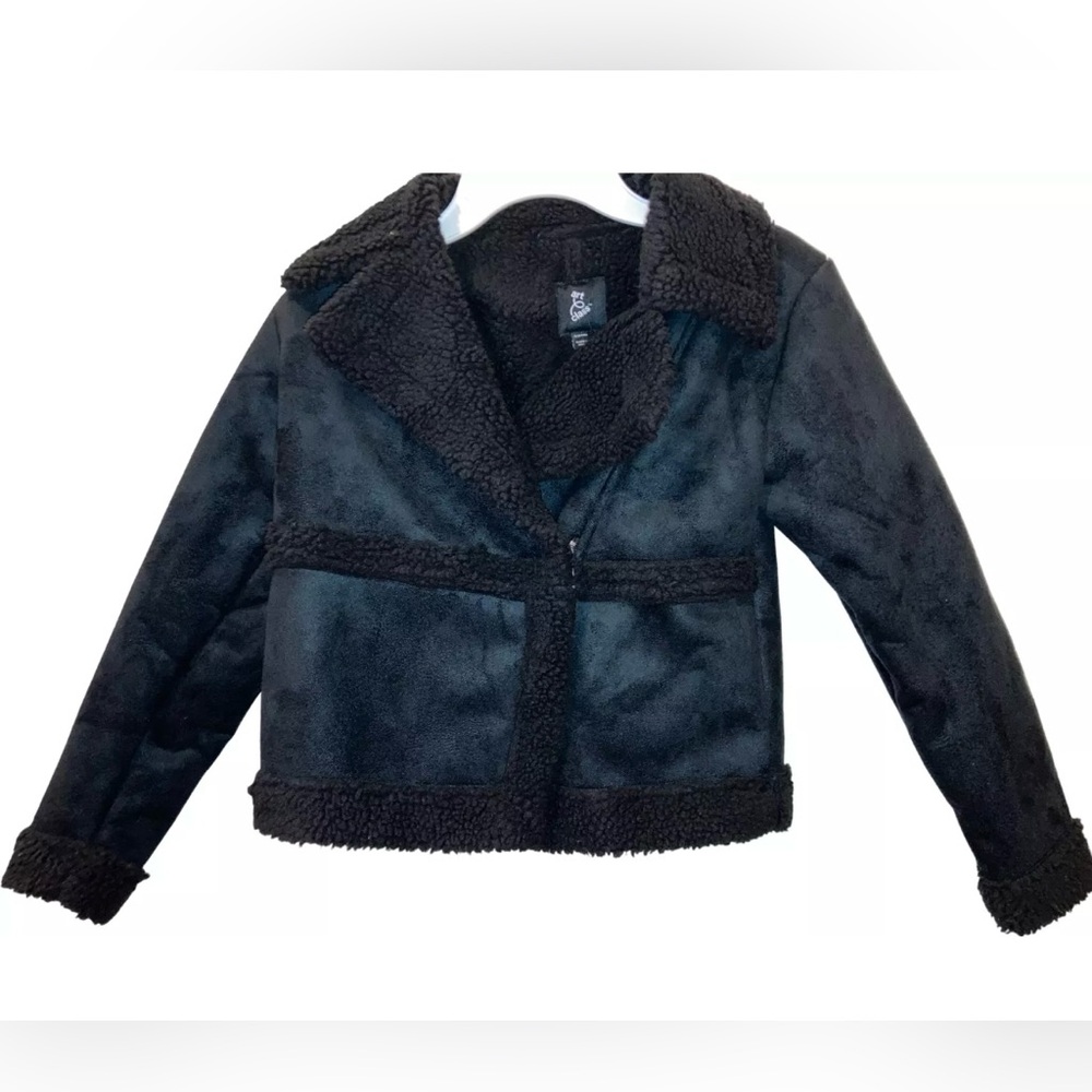 Art Class Girls Black Moto Jacket Size S (6/6X) Stylish Faux Fur Outerwear